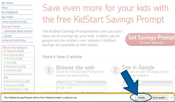 Install the KidStart Savings Prompt on Internet Explorer Step 6