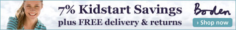 Boden 7% KidStart Savings + FREE Delivery and FREE Returns. Click here to shop and get money back for your kids.