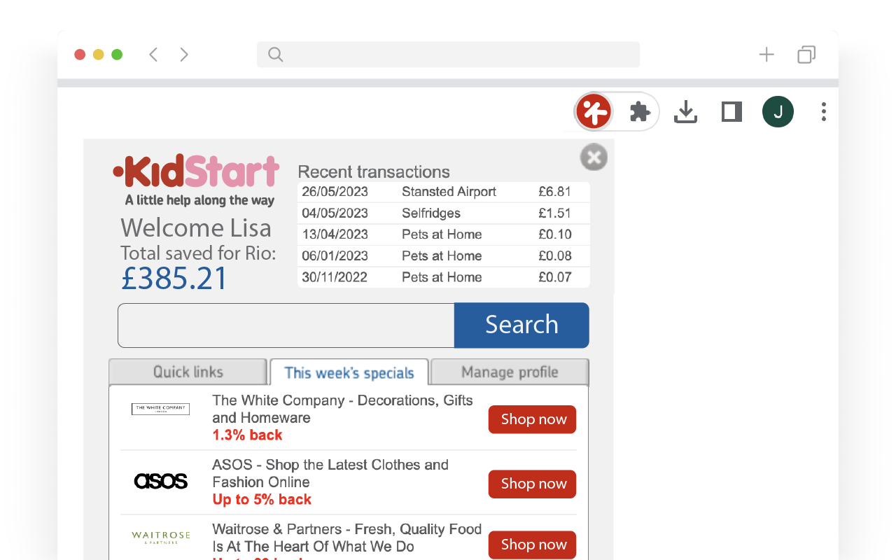 Screenshot of KidStart Savings Prompt dashboard