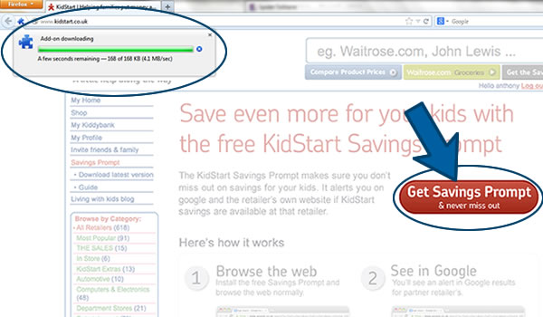 Install the KidStart Savings Prompt on Firefox - Step 1