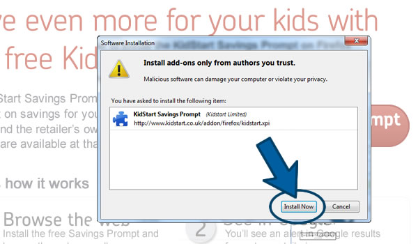 Install the KidStart Savings Prompt on Firefox - Step 2