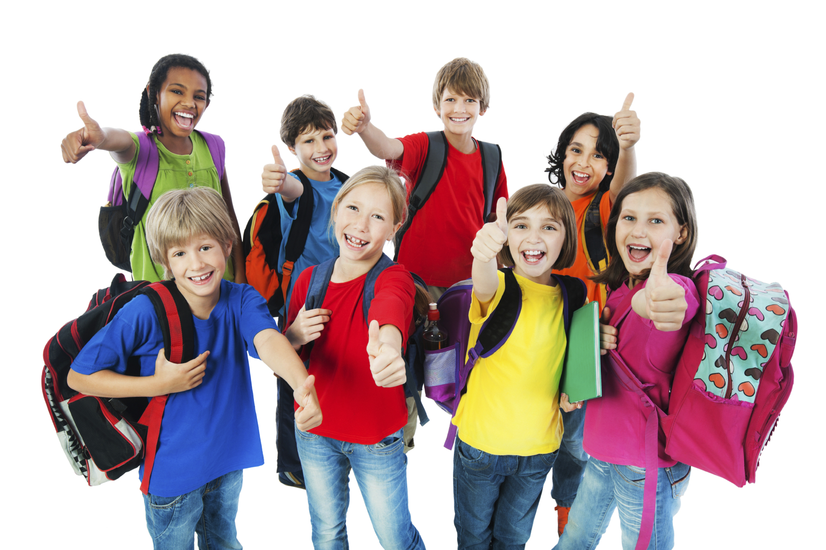 School children showing thumbs up.