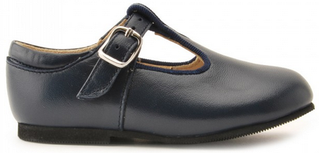 Jo II, Navy Blue Leather Buckle T-bar Classic Shoes