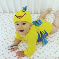 Baby girl dresses as flounder