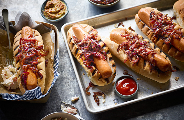 Caramelised onion hot dog recipe